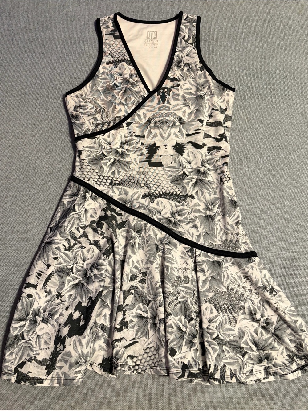 Venus Williams Eleven Black & White Floral Tennis Dress with Contrast Trim